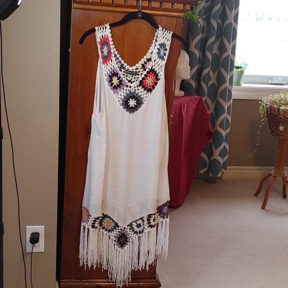 Women's Bohemian Crochet Beach Cover up Size Large 8/10 - Picture 1 of 11